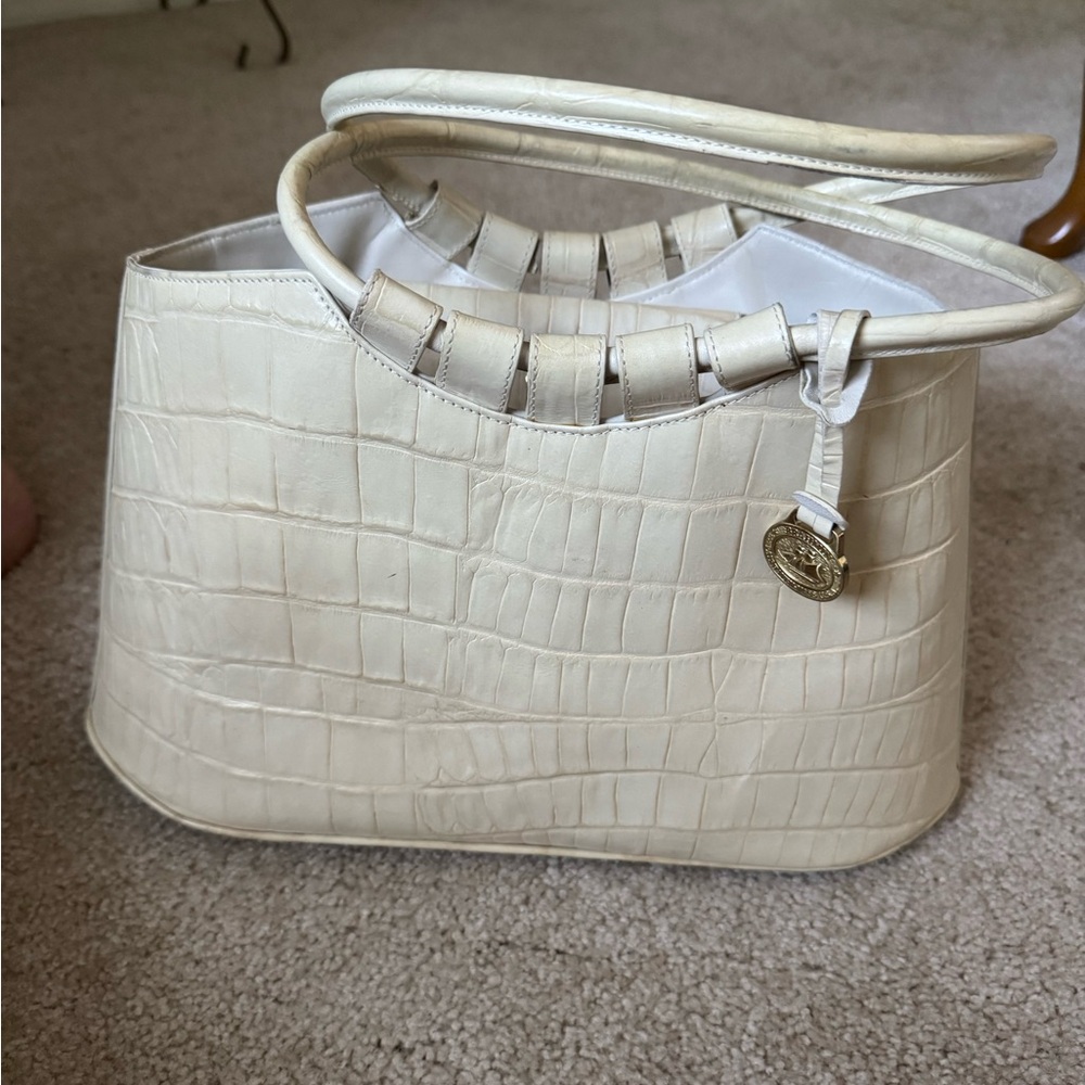 Brahmin Cream Croc-Embossed Shoulder Bag